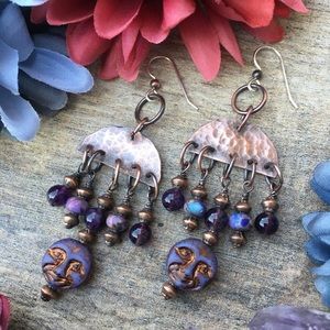 Celestial amethyst copper bead dangle earrings